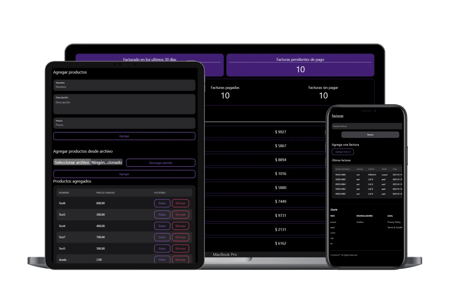 Fracture invoice management dashboard